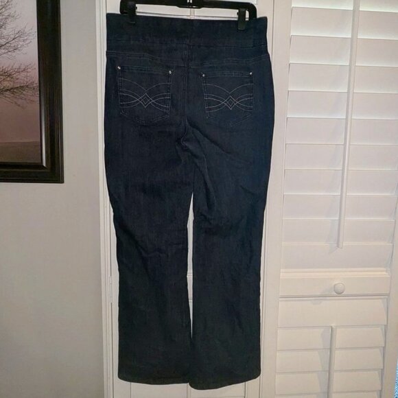 Denim & Company D & Co. Pull On Bootcut Boot Cut Dark Wash High Rise Jeans Pants - Picture 2 of 4